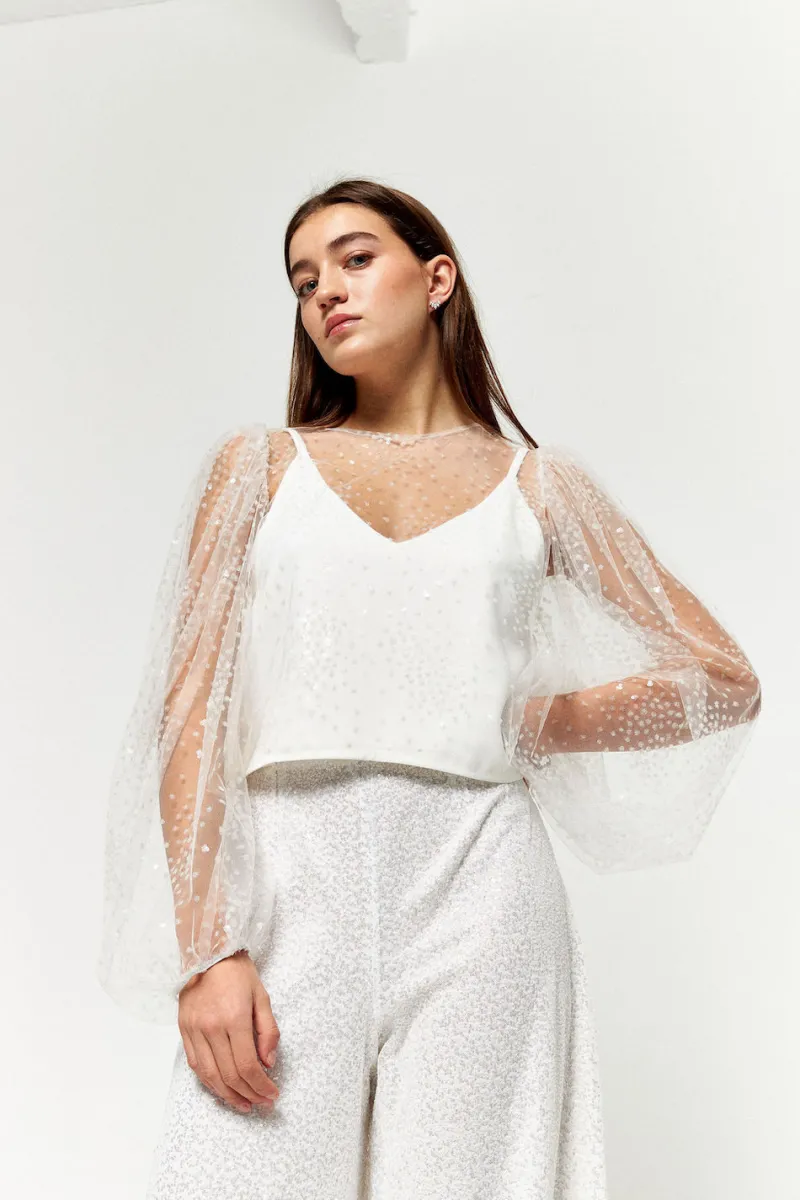 Flash Sale Maison Guillemette BLOUSE PLUIE DE PAILLETTES - COLLECTION BLANCHE