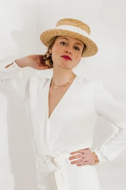 Clearance Maison Guillemette CANOTIER TULLE PLUMETIS - COLLECTION BLANCHE