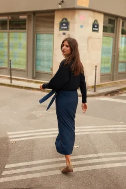 Discount Maison Guillemette JUPE PORTEFEUILLE JERSEY MARINE IRISÉ