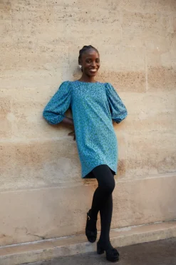 Online Maison Guillemette ROBE CHIARA LEOPARD BLEU - existe dans deux longueurs