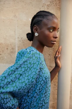 Online Maison Guillemette ROBE CHIARA LEOPARD BLEU - existe dans deux longueurs