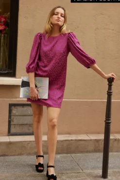 Flash Sale Maison Guillemette ROBE CHIARA LEOPARD FUCHSIA - existe dans deux longueurs