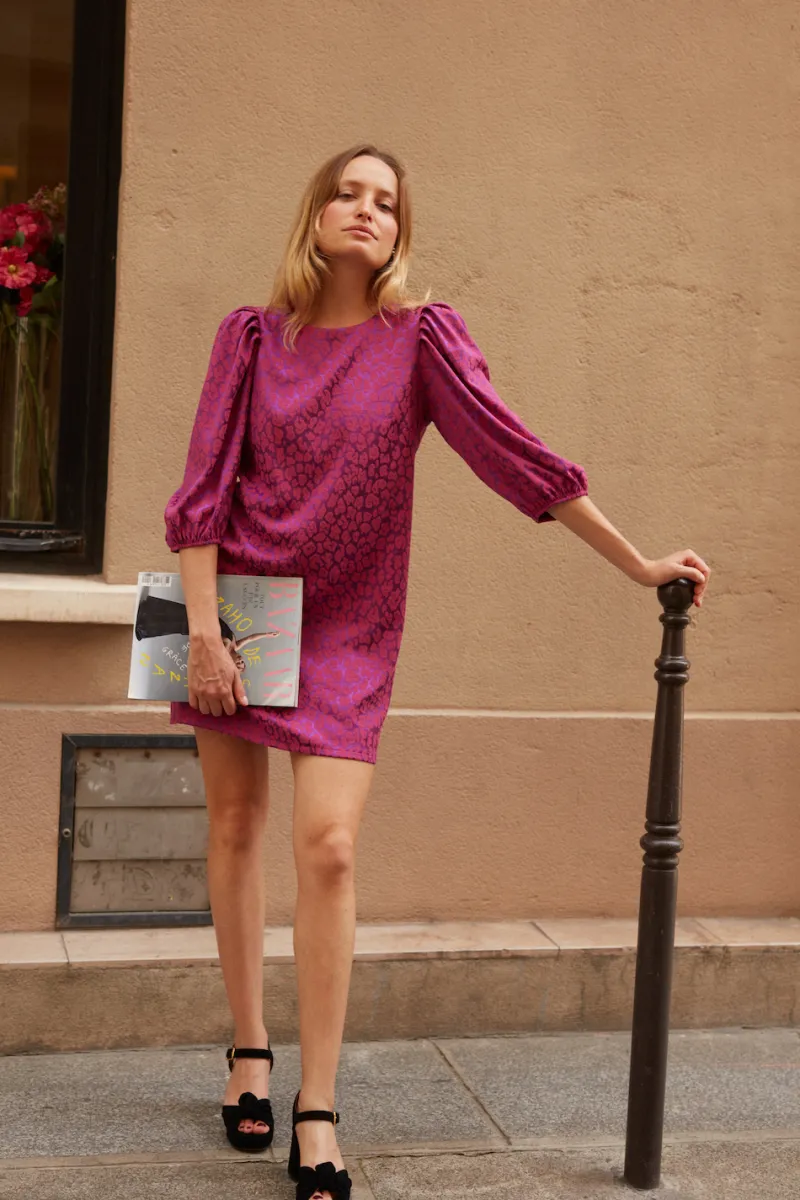 Flash Sale Maison Guillemette ROBE CHIARA LEOPARD FUCHSIA - existe dans deux longueurs