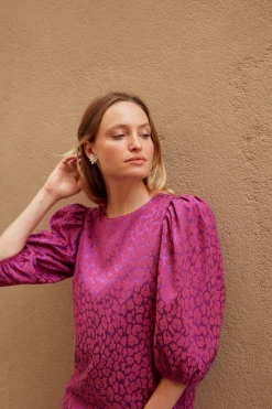 Flash Sale Maison Guillemette ROBE CHIARA LEOPARD FUCHSIA - existe dans deux longueurs