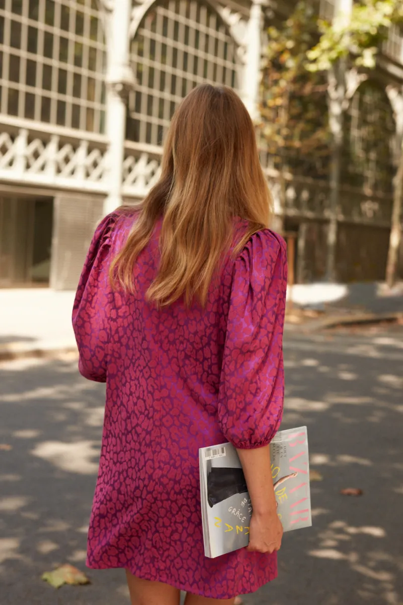 Flash Sale Maison Guillemette ROBE CHIARA LEOPARD FUCHSIA - existe dans deux longueurs